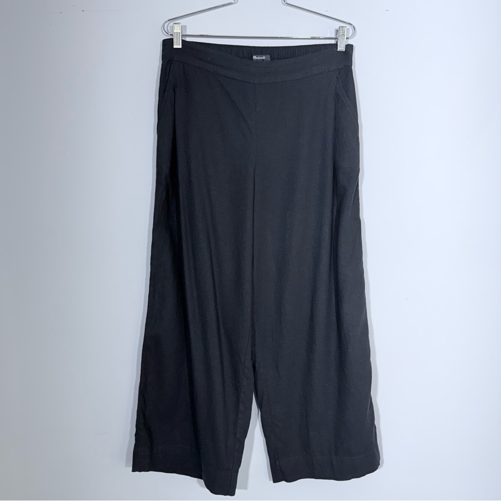 Madewell Petite Pull-On Straight Crop Pants in Linen Blend Black 10 P NP860 Boho - Picture 8 of 14